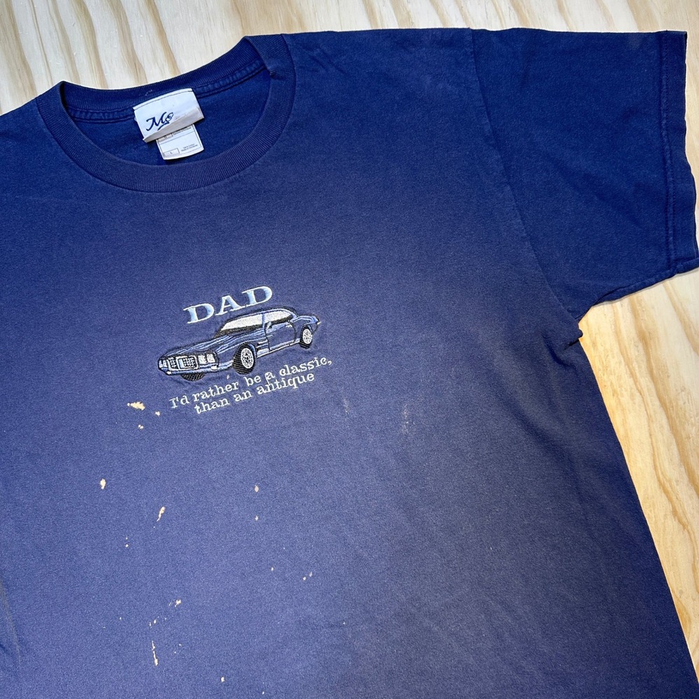 MC Sport Mens Large Navy Blue Dad Classic Car Embroidered Graphic T-Shirt